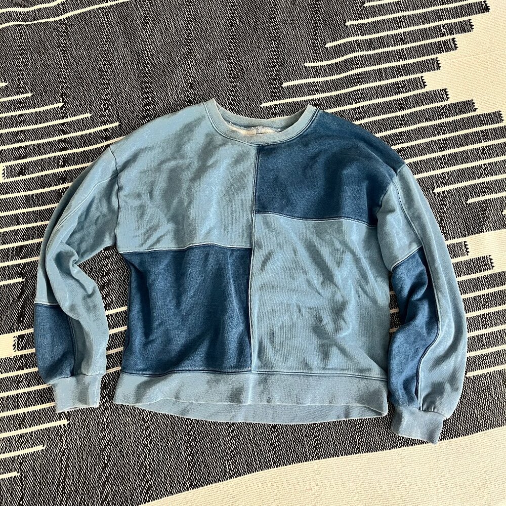 MADEWELL BLUE COLORBLOCK SWEATSHIRT SIZE SMALL